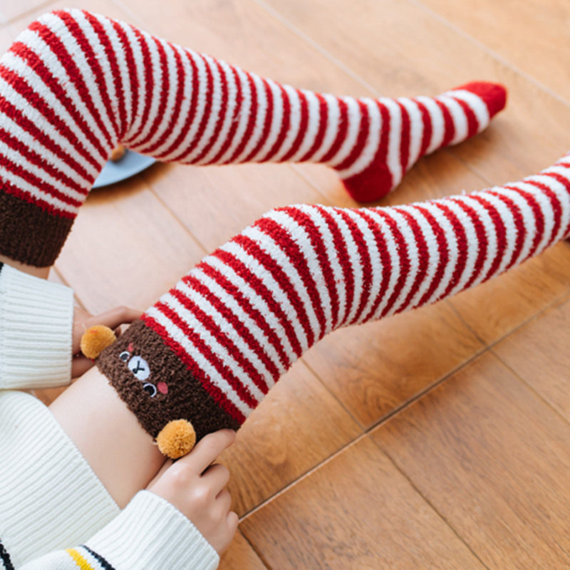冬款睡眠袜珊瑚绒袜子 过膝保暖袜套条纹加厚长筒女袜 月子袜,家庭/个人清洁工具,平板拖把,淘宝优惠券,粉丝福利购,淘宝优惠卷