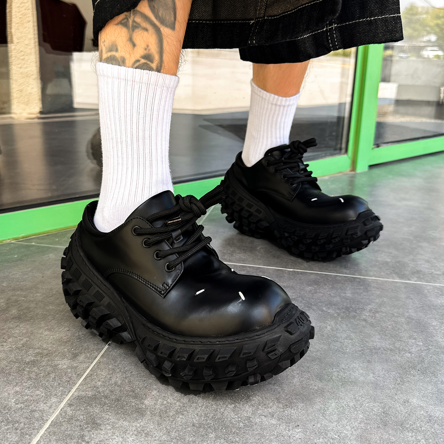 凿不住黑色坦克鞋7cm松糕鞋