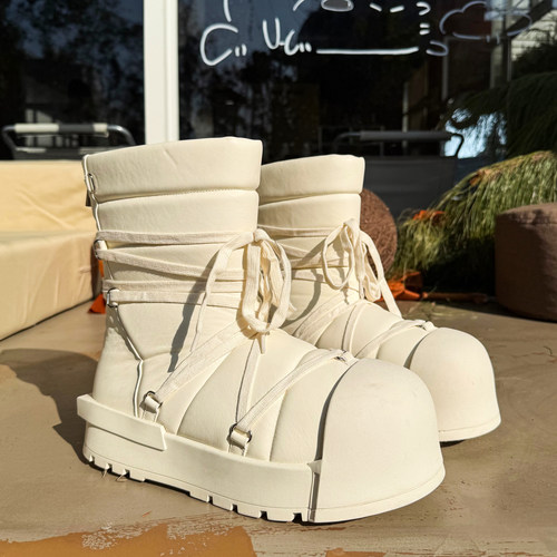 米白色大靴子男六芒星国潮高帮鞋