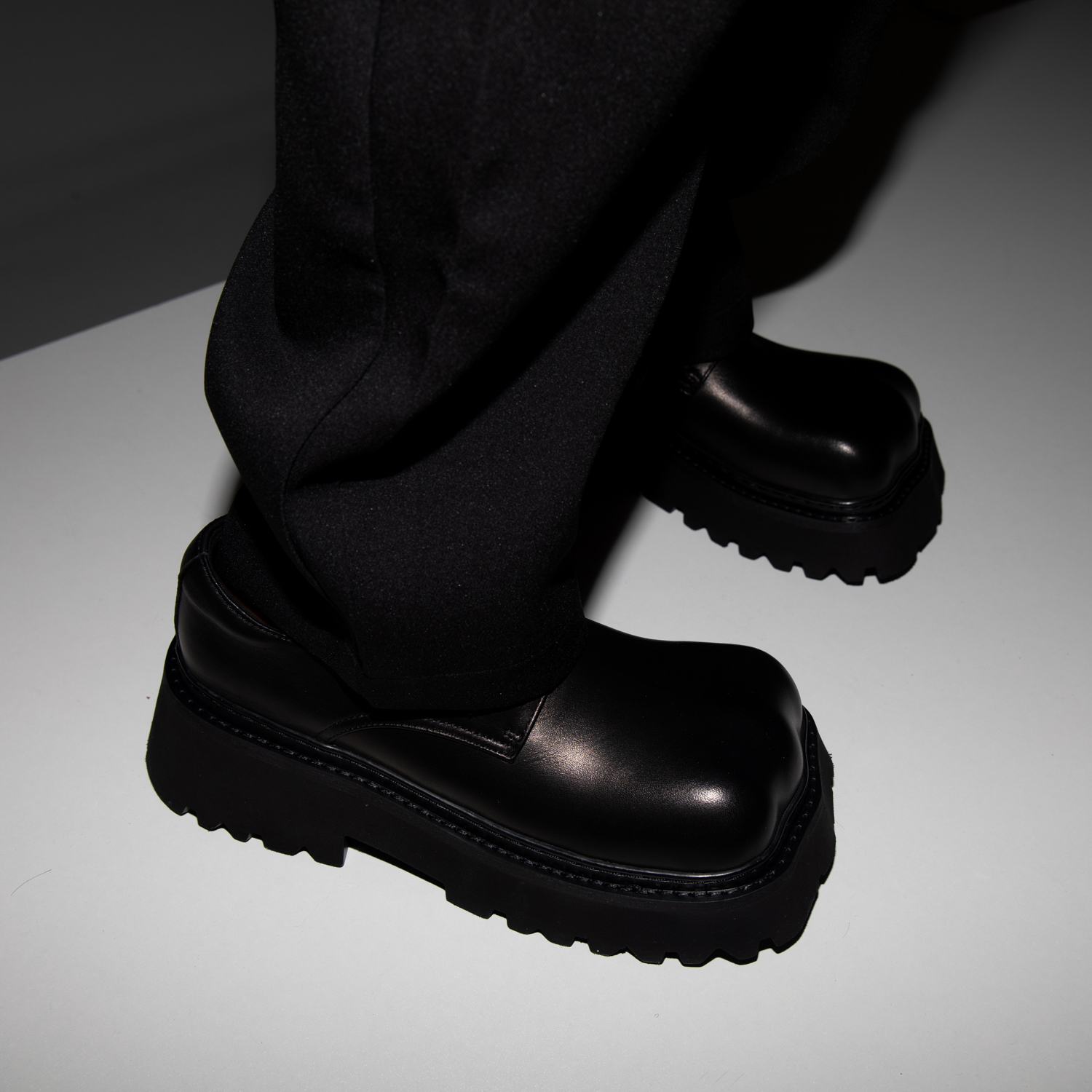 抽像猫爪大头皮鞋厚底德比鞋