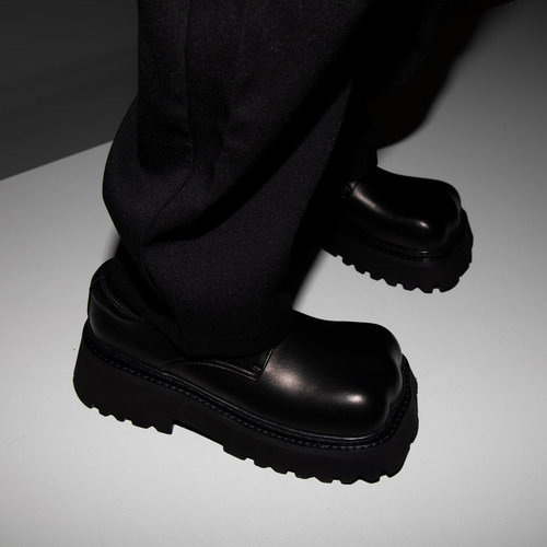 抽像猫爪大头皮鞋厚底德比鞋