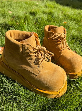 【帽子先森】黄色桃桃大头马丁靴男米奇厚底工装靴欧货真皮高帮鞋