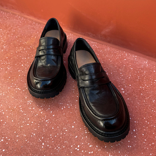 【帽子先森】很老钱风黑色真皮乐福鞋男复古休闲套脚皮鞋一脚蹬潮