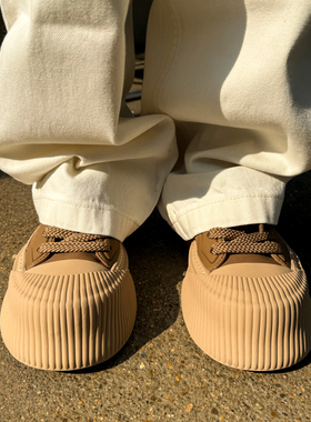 【帽子先森】真棒棕黄色饼干鞋男简约真皮休闲滑板鞋阔版低帮鞋潮