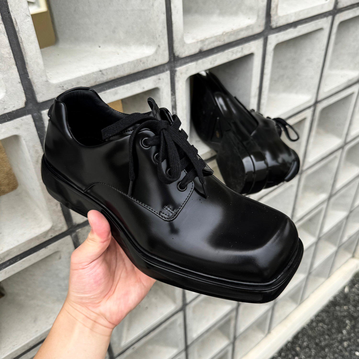 【帽子先森】高端碳黑方头德比鞋男简单休闲牛皮鞋欧货真皮低帮鞋