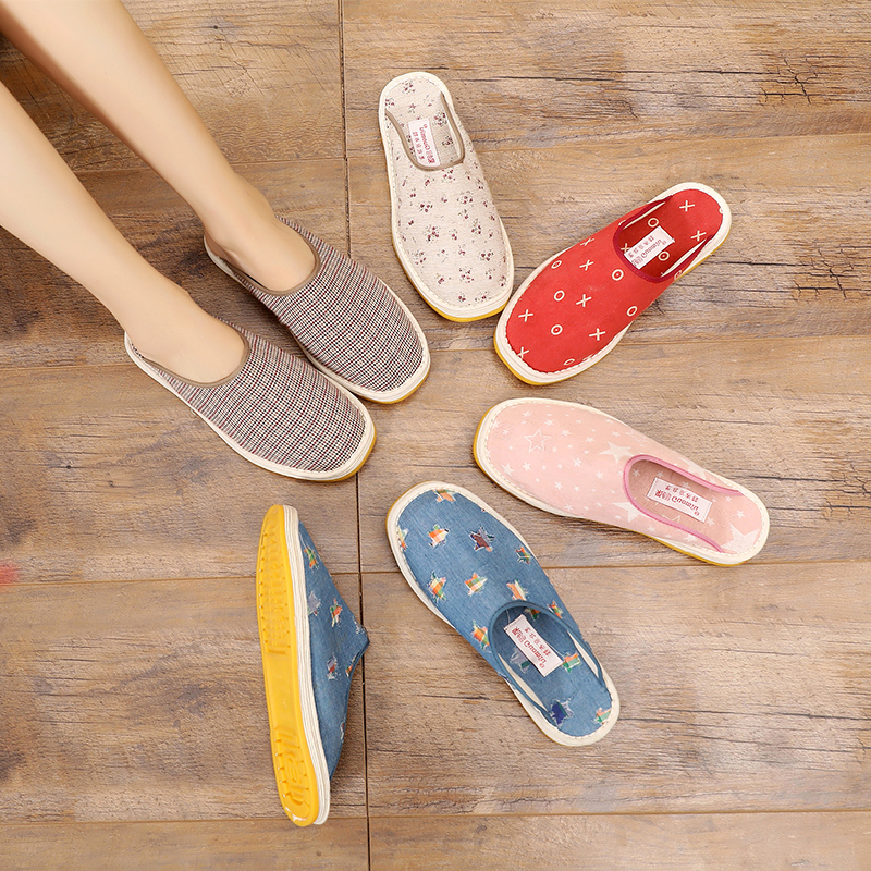 春秋平底居家手工千层底包头拖鞋