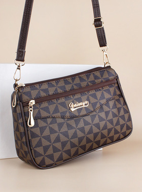 单肩包女小包印花纹斜挎手机包中老年妈妈包婆婆多层拉链大气休闲