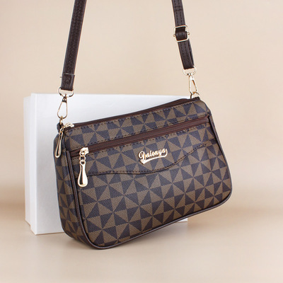 单肩包女小包双层拉链花纹格纹小