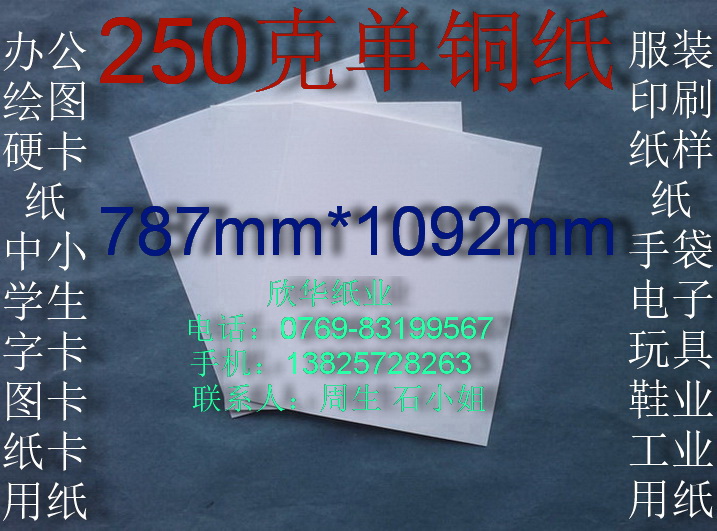 250克单铜纸 办公用纸 衬衣纸 纸样纸全开(787*1092mm)￥2.5元/张