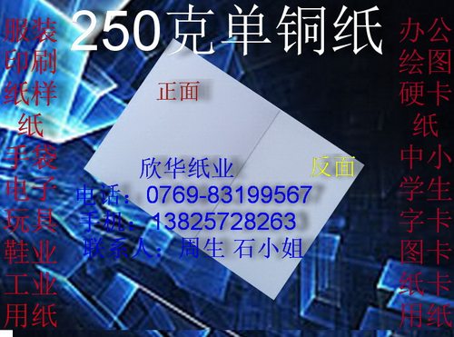 250克单铜纸 衬纸 办公用纸 衬衣纸板A4(210*297mm) ￥0.32元/张