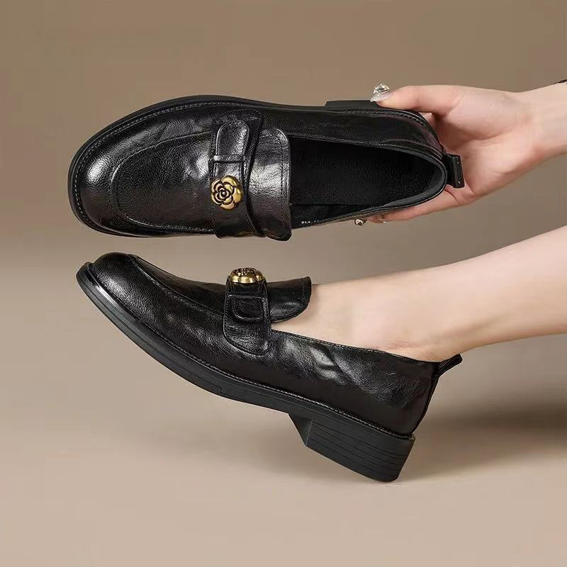 品牌特价真皮山茶花手工乐福鞋女春秋新款复古小皮鞋软底粗跟单鞋,女鞋,浅口单鞋,淘宝优惠券,粉丝福利购,淘宝优惠卷