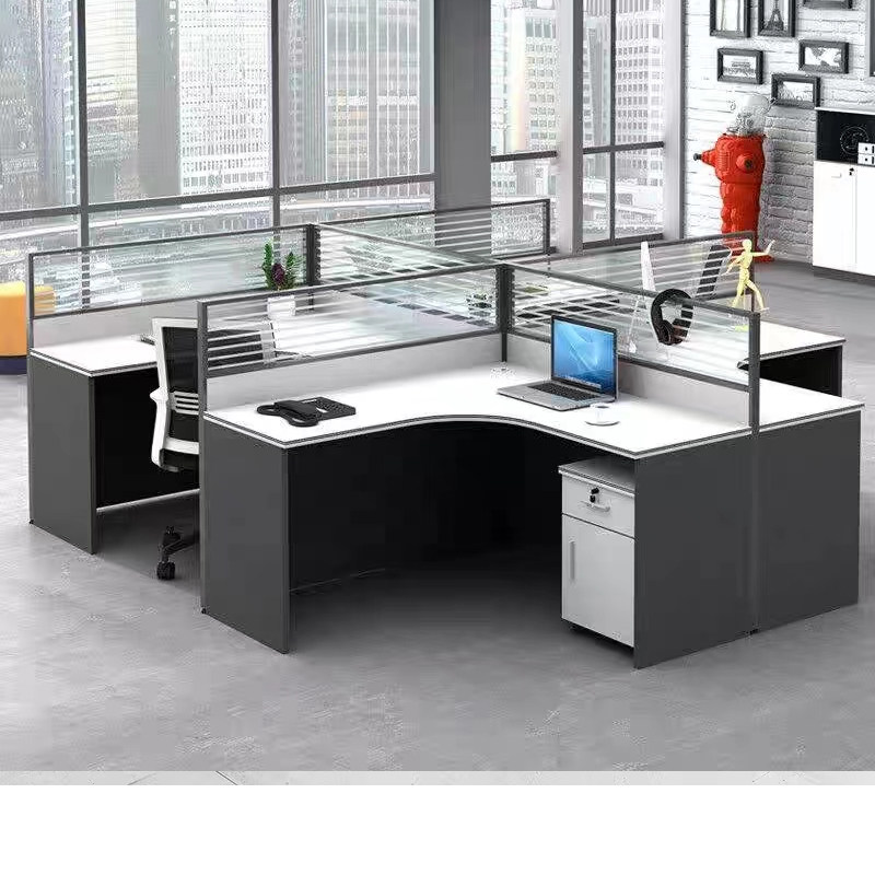 白色职员办公桌2/4/6人位干王十转角字L型格子间屏风隔断工位组合