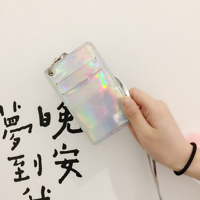 日系原宿少女出街便携镭射挂脖包百搭休闲学生饭卡门禁卡公交卡包