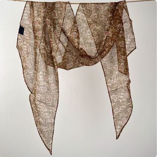 特价复古咖色腰果100桑蚕丝春夏百搭透气乔其纱真丝长丝巾飘带