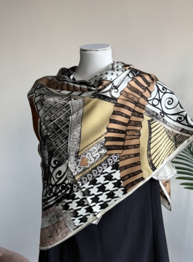 旋转楼梯105cm23姆米重榜真丝双面缎大方巾100桑蚕丝百搭披肩丝巾