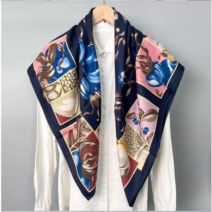 新款浓郁茶花秋冬双面丝毛大方巾90百搭丝巾真丝羊毛混纺保暖围巾