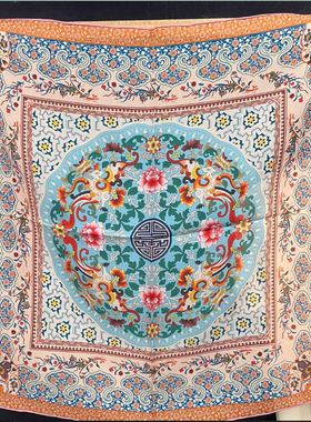 凤凰牡丹团花国风原创65cm100桑蚕丝真丝薯莨纱丝巾轻薄透气防晒