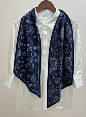 蓝色云梦泽丝毛双层大飘带长巾秋冬时尚保暖百搭24*140cm