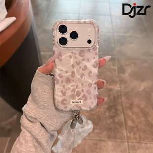 适用iPhone18promax手机壳女新款高级感粉色大理石纹豹18pro四角全包17带闪钻挂绳外壳苹果16大孔防摔保护套