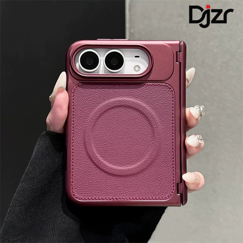 适用iPhone18Ultra手机壳女新款超火高级轻奢风纯色素皮套苹果18fold简约磁吸背壳金属阔折叠中轴防摔保护套