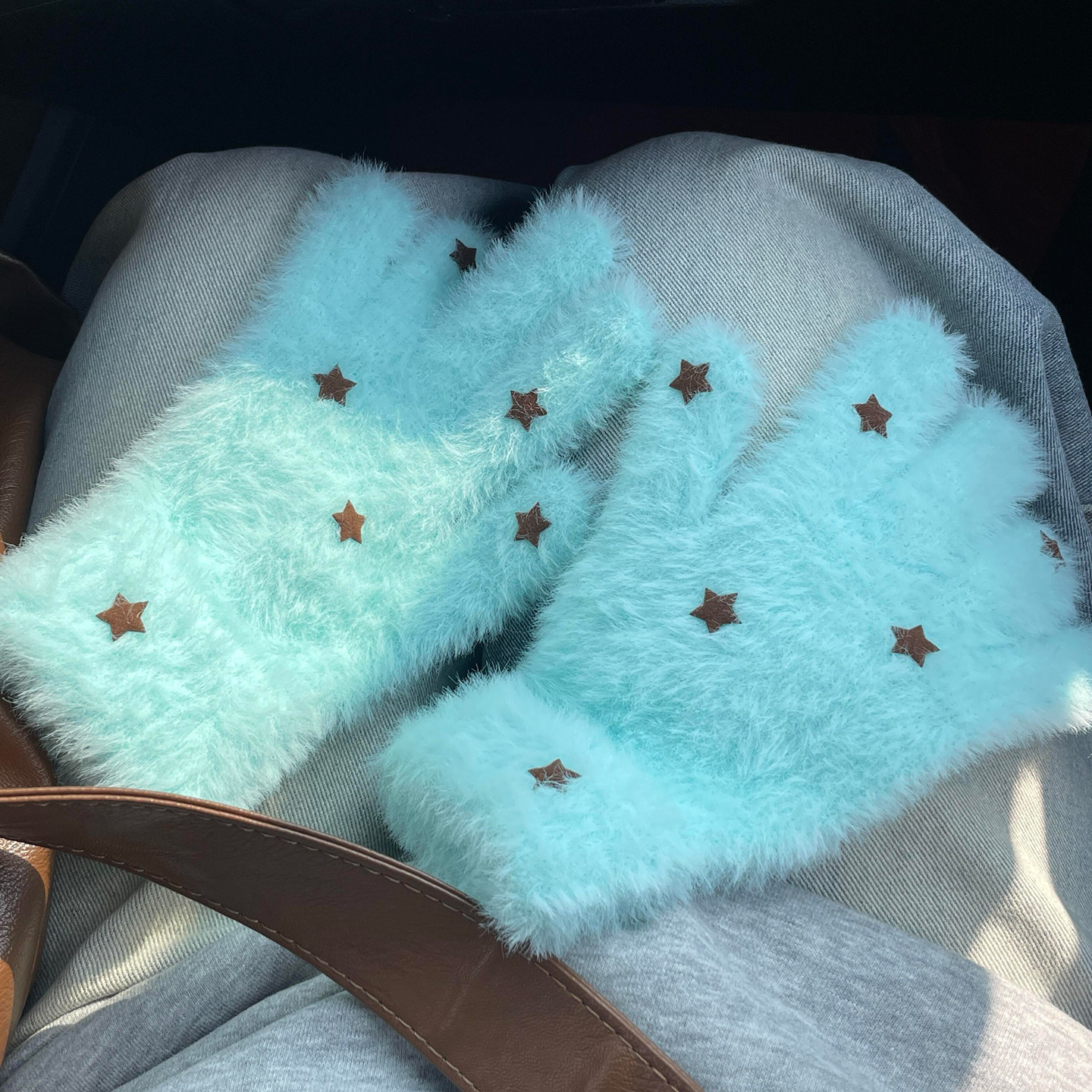 薄荷生巧~可爱星星毛绒保暖分指手套女冬季户外骑行防寒学生百搭