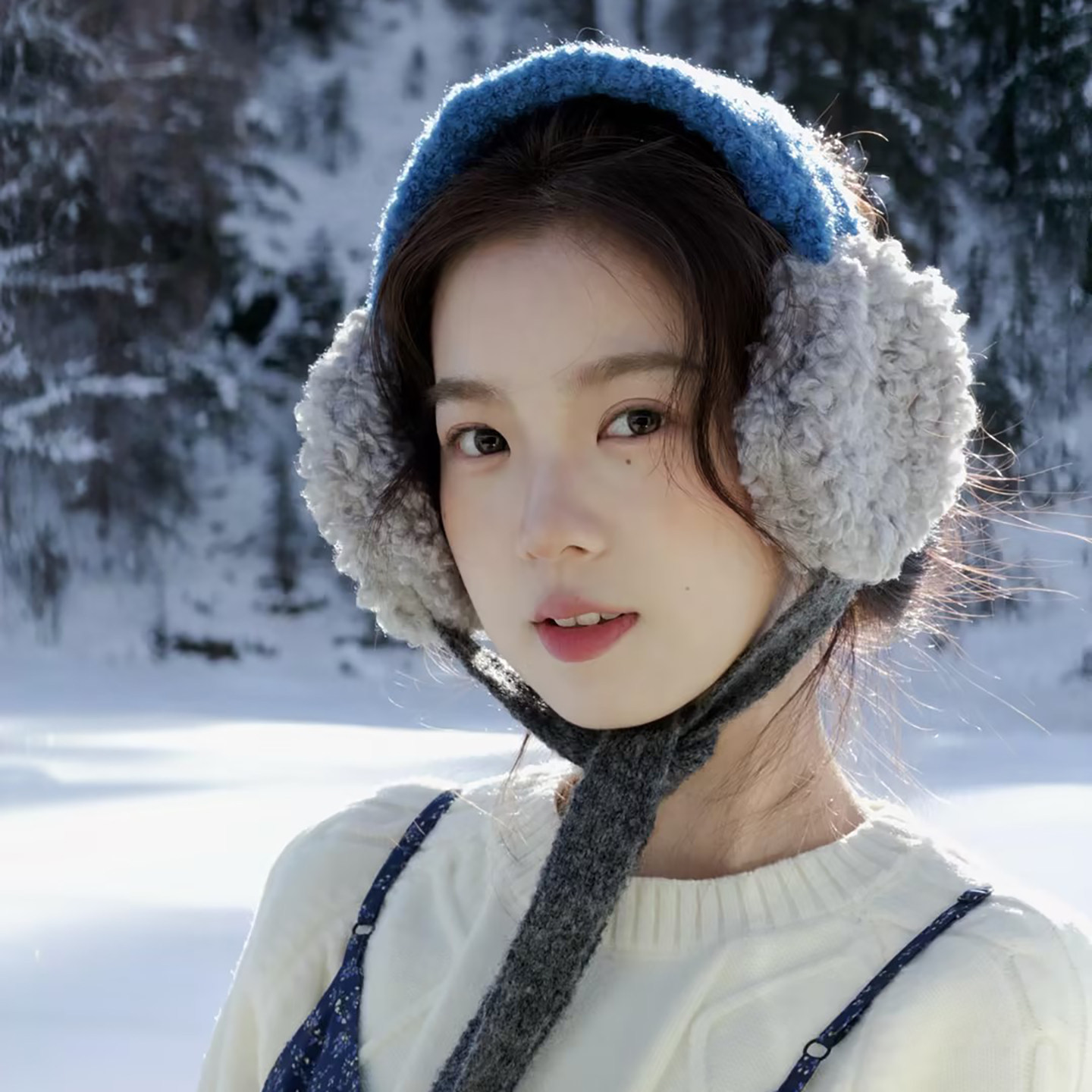 韩版拼色羊羔绒毛绒耳罩女冬季保暖防寒骑行护耳系带耳包耳捂子