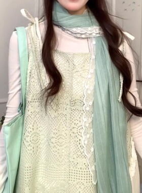 春季森系薄荷绿棉麻丝巾女2026新款高级感系脖围巾文艺清冷感披肩