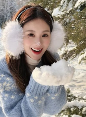 白色毛绒耳罩女2025新款冬季毛茸茸保暖护耳耳套耳暖显脸小耳捂子