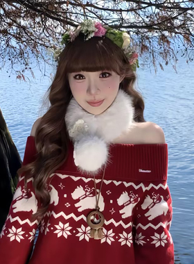 韩系氛围感白色毛绒小巧围巾女冬季毛毛加绒可爱保暖护颈毛领围脖