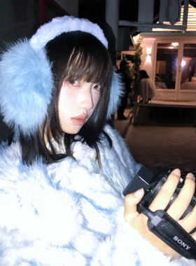 韩系ins风蓝色毛绒耳罩女冬季保暖护耳耳暖耳套学生骑行防冻耳包