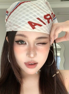 美式y2k千禧辣妹包头头巾女多功能丝巾个性潮流嘻哈领巾方巾发带