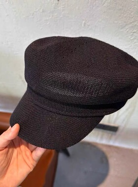 高端定制！黑色镂空透气八角帽女2026新款春夏时尚报童帽平顶帽子