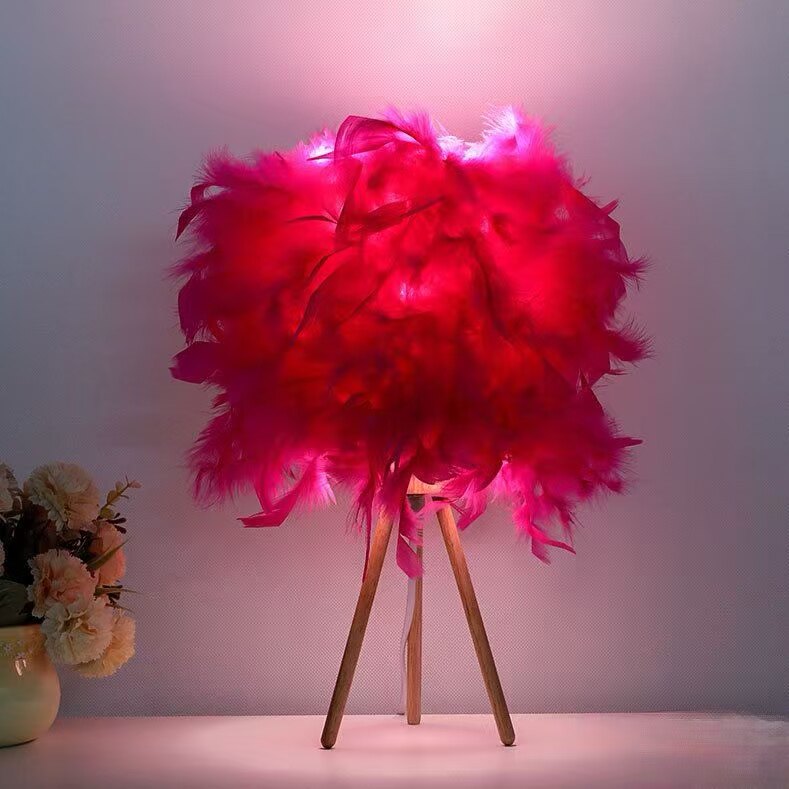 欧式时尚网红羽毛台灯结婚庆装饰白色卧室床头ins创意客厅小灯饰