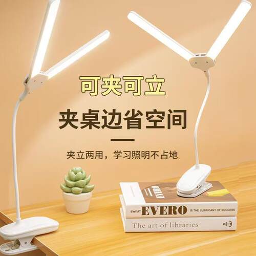 双头led夹子灯护眼灯台灯桌面大学生写字学习充插电两用卧室床头
