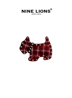 nine lions/红格子狗狗边夹复古醋酸碎发刘海夹侧边发夹时尚发饰