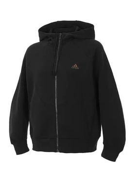 阿迪达斯女子外套2024秋连帽跑步训练宽松针织运动休闲夹克JX6838