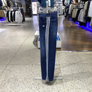 阿迪达斯三叶草新款女子复古风牛仔运动裤纯棉长裤 KW2094 KW2093