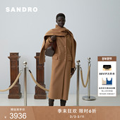 女装 季 末6折SANDRO2025秋冬新款 迪木尔风绵羊毛可拆卸领毛呢大衣