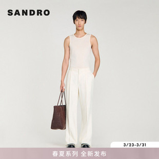 米卡同款 法式 SANDRO2026春季 男装 侧缝口袋松紧腰阔腿牛仔裤 新款