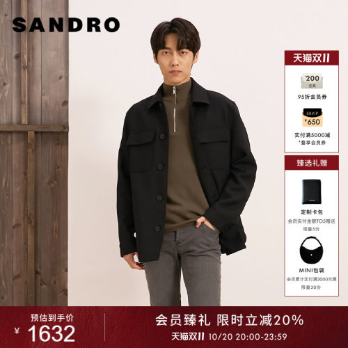 SANDRO翻领黑色衬衫外套上衣