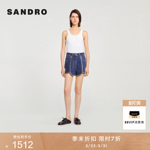 扇形边仿钻复古棉质高腰牛仔短裤 法式 末7折SANDRO2025秋冬女装 季