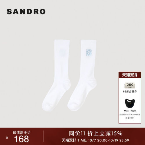 SANDRO女士时尚刺绣白色中筒袜