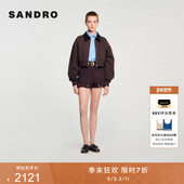 女装 季 末7折SANDRO2025秋冬新款 迪木尔风休闲深棕色针织夹克外套