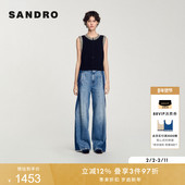 SANDRO春夏女装 背心 无袖 法式 优雅黑色圆领欧若风穿搭钉珠针织开衫