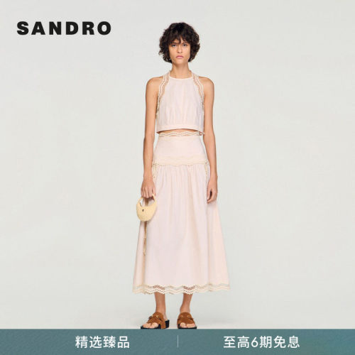 SANDRO蕾丝拼接无袖短款上衣