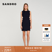 女装 季 末7折SANDRO2025秋冬新款 侧腰镂空搭扣包边工艺黑色连衣裙