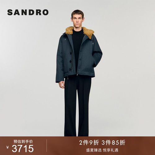 拼接毛领连帽棉服外套