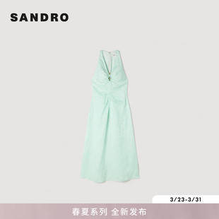 V领挂脖同色系暗纹提花无袖 SANDRO2026春季 法式 女装 连衣裙 新款