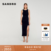 季 连衣裙 优雅仿钻收边开衩黑色无袖 末7折SANDRO2025秋冬新款 女装
