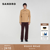 末6折SANDRO秋冬男装 迪木尔风棉质驼色单排扣经典 翻领长袖 季 衬衫